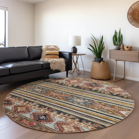Addison Rugs Chantille Indoor/Outdoor Transitional Global Paprika Washable Round Rug, 8' x 8'