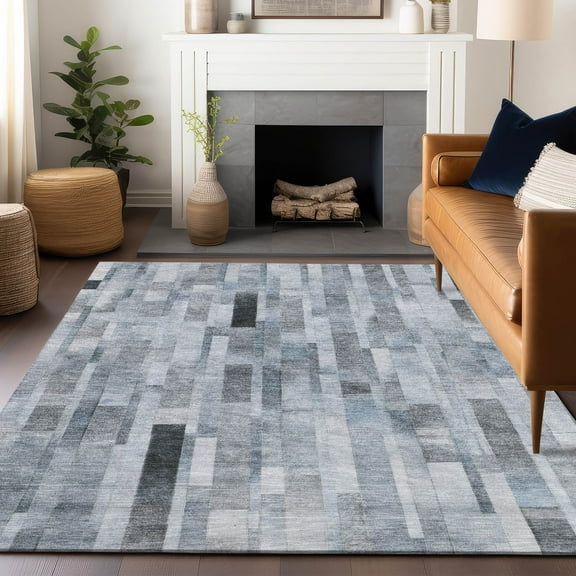 Addison Rugs Chantille Indoor/Outdoor Transitional Stripes Blue Washable Rectangle Rug, 10' x 14'