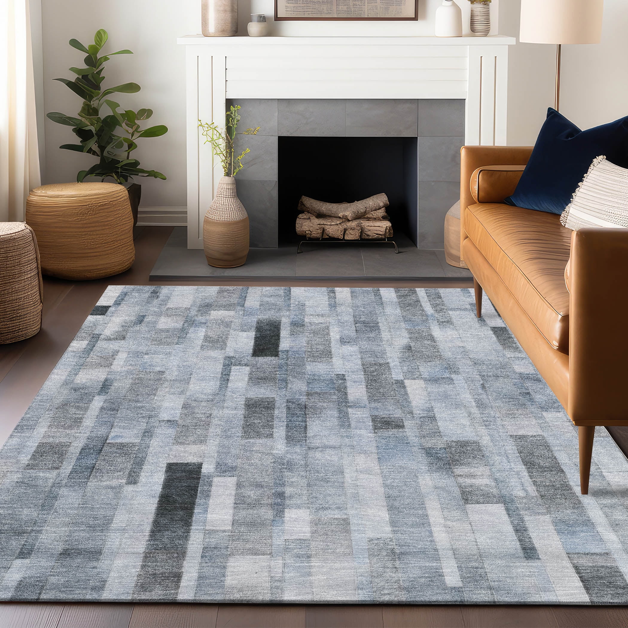 Blue Rectangular Machine Washable Stripe Rug 3' x 5'