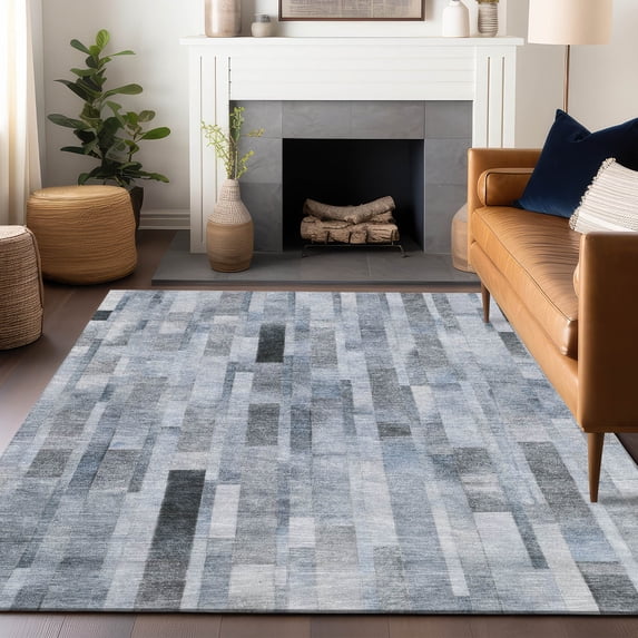 Addison Rugs Chantille Indoor/Outdoor Transitional Stripes Blue Washable Rectangle Rug, 9' x 12'