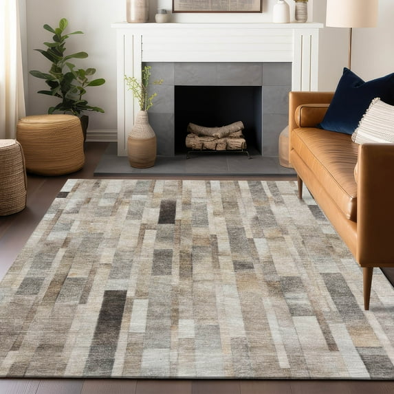 Addison Rugs Chantille Indoor/Outdoor Transitional Stripes Taupe Washable Rectangle Rug, 10' x 14'