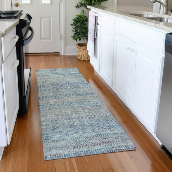 Addison Rugs Chantille Indoor/Outdoor Transitional Stripes Blue Washable Runner Rug, 2'3" x 7'6"