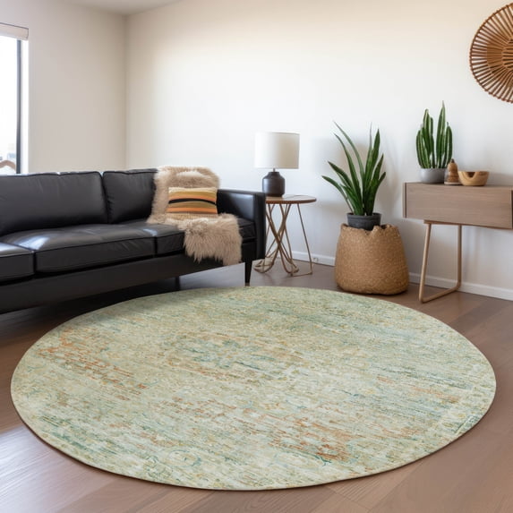 Addison Rugs Chantille Indoor/Outdoor Traditional Global Sage Washable Round Rug, 8' x 8'