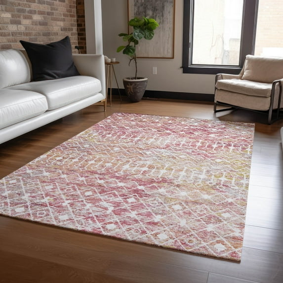Addison Rugs Chantille Indoor/Outdoor Transitional Geometric Pink Washable Rectangle Rug, 9' x 12'