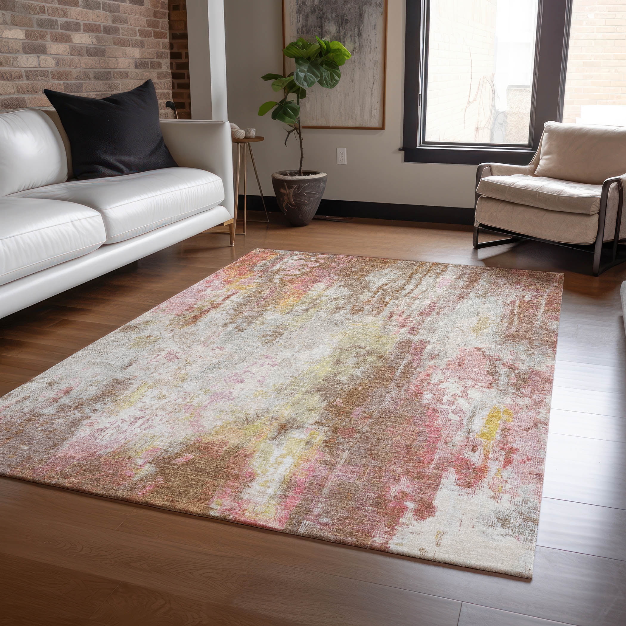 Addison Rugs Chantille Indoor/Outdoor Transitional Abstract Tan Washable Rectangle Rug, 10' x 14'