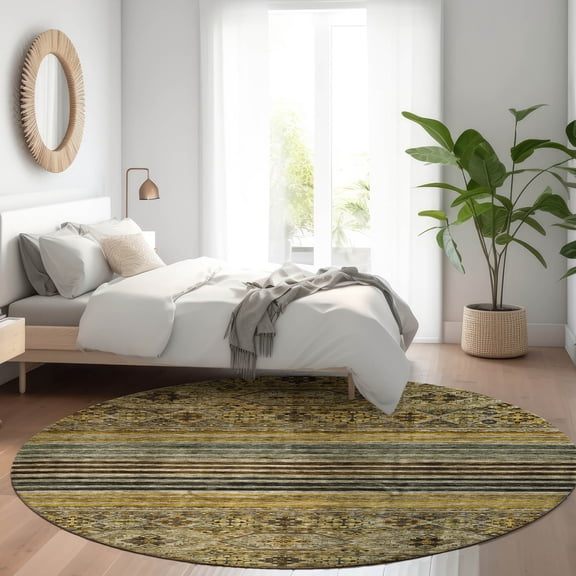 Addison Rugs Chantille Indoor/Outdoor Transitional Stripes Gray Washable Round Rug, 8' x 8'
