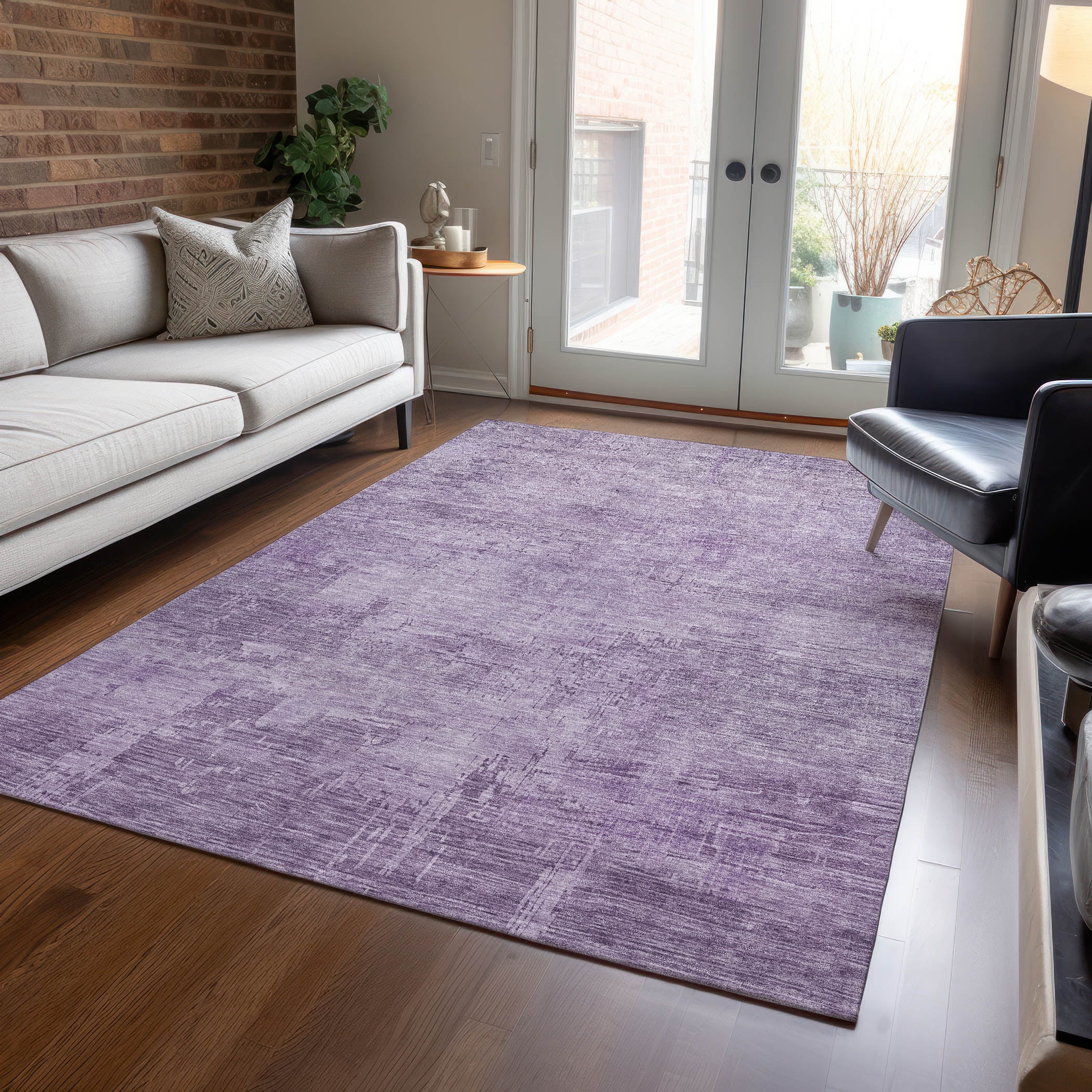 Lavender Synthetic Flat Woven Washable Rectangular Rug