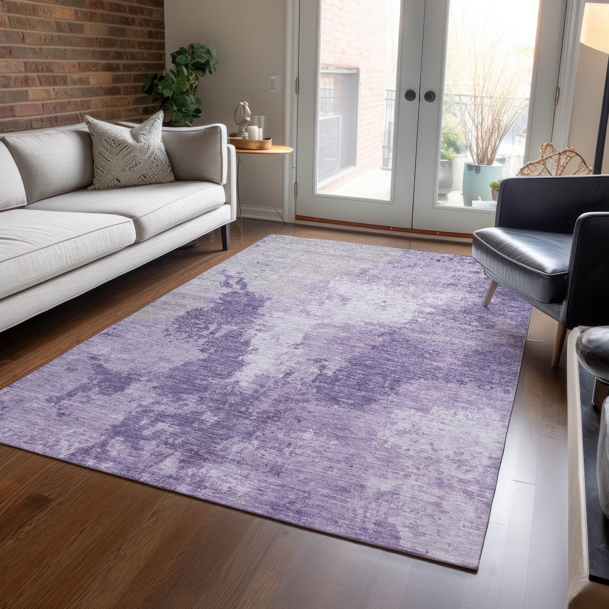 Plum Abstract Washable Synthetic Rectangular Rug 46" x 30"