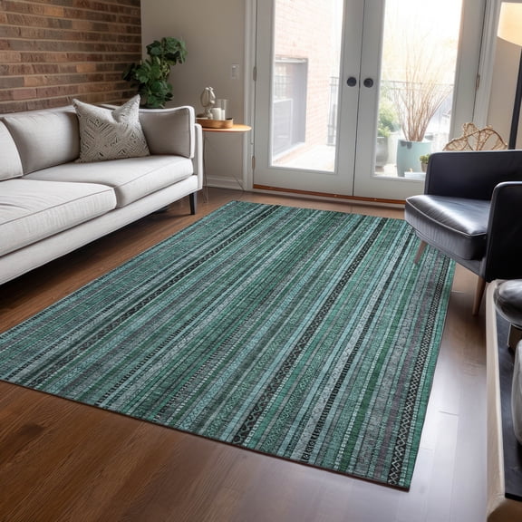 Addison Rugs Chantille Indoor/Outdoor Transitional Stripes Teal Washable Rectangle Rug, 2'6" x 3'10"