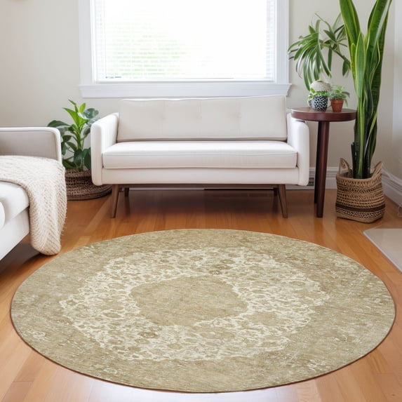 Addison Rugs Chantille Indoor/Outdoor Traditional Global Ivory Washable Round Rug, 8' x 8'