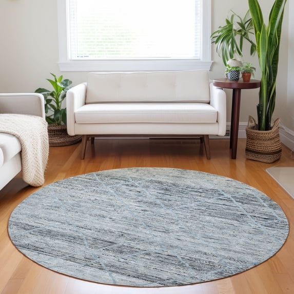 Addison Rugs Chantille Indoor/Outdoor Transitional Diamonds Blue Washable Round Rug, 8' x 8'