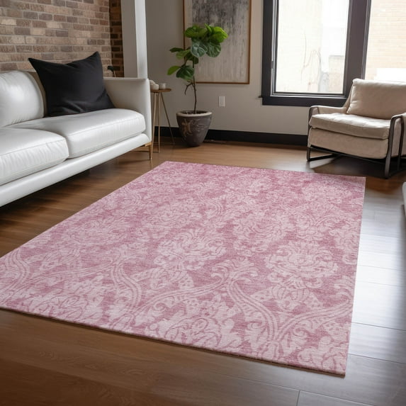 Addison Rugs Chantille Indoor/Outdoor Transitional Damask Pink Washable Rectangle Rug, 3' x 5'
