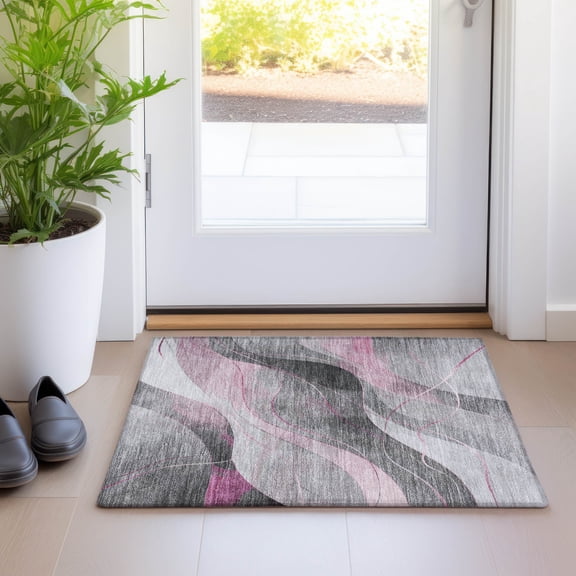 Addison Rugs Chantille Indoor/Outdoor Transitional Swirls Pink Washable Rectangle Rug, 1'8" x 2'6"