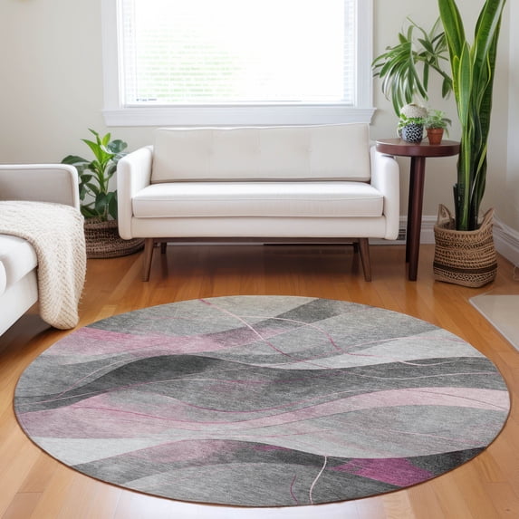Addison Rugs Chantille Indoor/Outdoor Transitional Swirls Pink Washable Round Rug, 8' x 8'