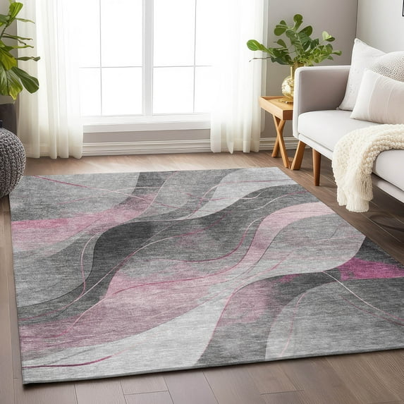 Addison Rugs Chantille Indoor/Outdoor Transitional Swirls Pink Washable Rectangle Rug, 9' x 12'