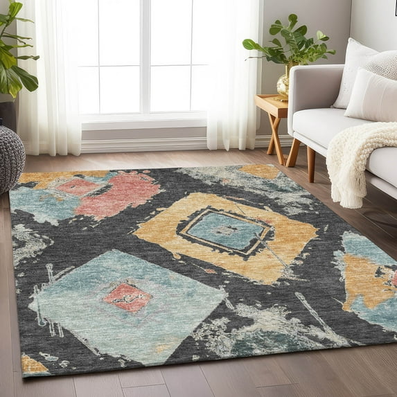 Addison Rugs Chantille Indoor/Outdoor Transitional Diamonds Charcoal Washable Rectangle Rug, 10' x 14'