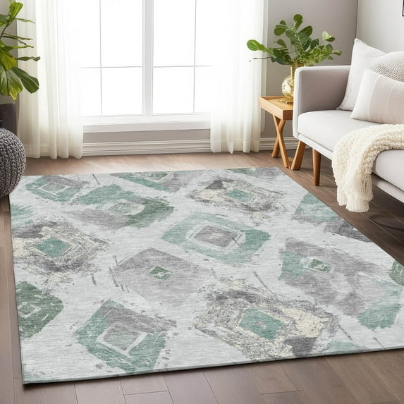 Addison Rugs Chantille Indoor/Outdoor Transitional Diamonds Seafoam Washable Rectangle Rug, 10' x 14'