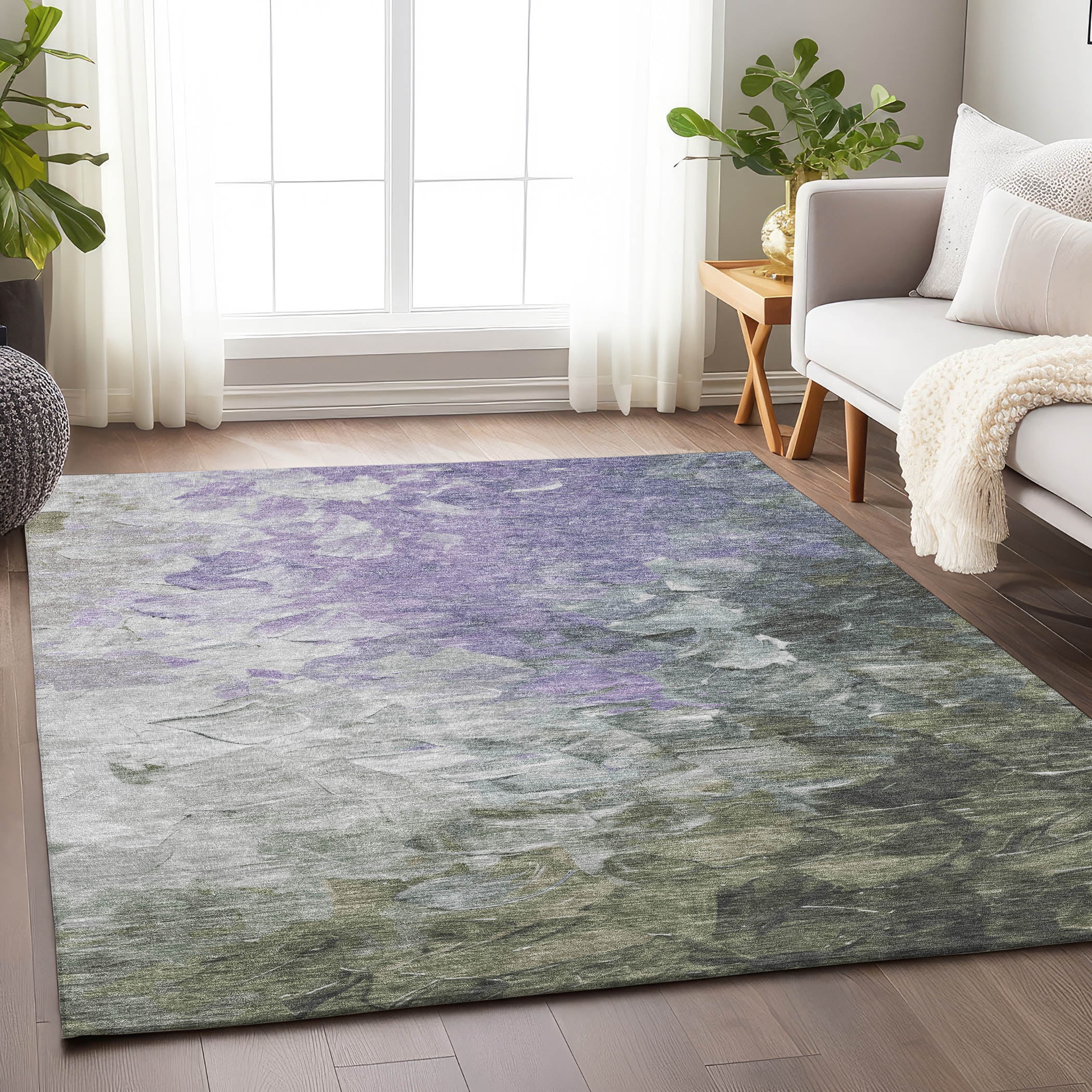 Lavender and Gray Synthetic Flat Woven Washable Rug