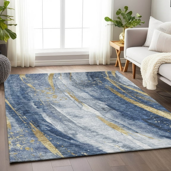 Addison Rugs Chantille Indoor/Outdoor Transitional Swirls Blue Washable Rectangle Rug, 10' x 14'