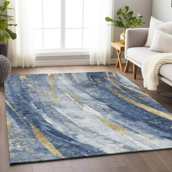 Addison Rugs Chantille Indoor/Outdoor Transitional Swirls Blue Washable Rectangle Rug, 10' x 14'