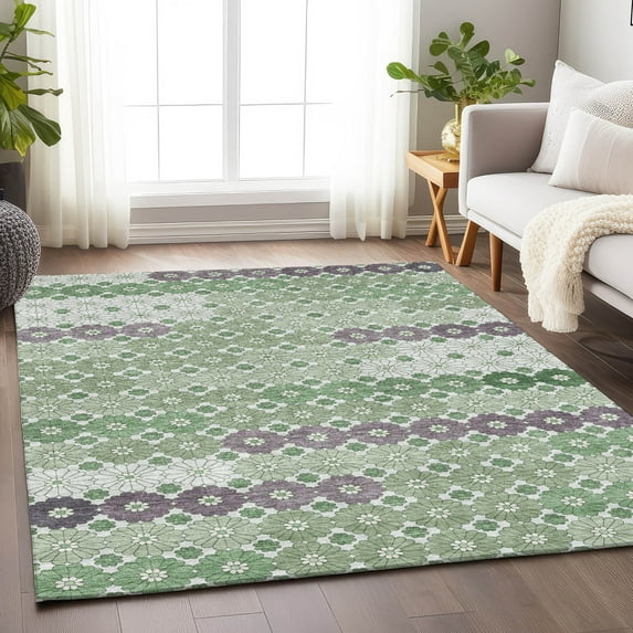 Addison Rugs Chantille Indoor/Outdoor Transitional Geometric Sage Washable Rectangle Rug, 8' x 10'