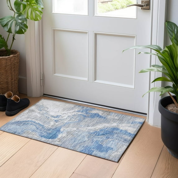 Addison Rugs Chantille Indoor/Outdoor Transitional Abstract Blue Washable Rectangle Rug, 1'8" x 2'6"