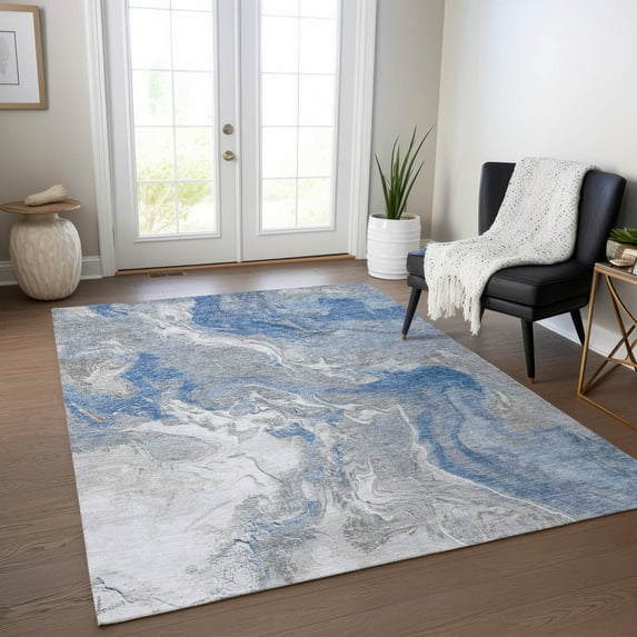 Addison Rugs Chantille Indoor/Outdoor Transitional Abstract Blue Washable Rectangle Rug, 10' x 14'