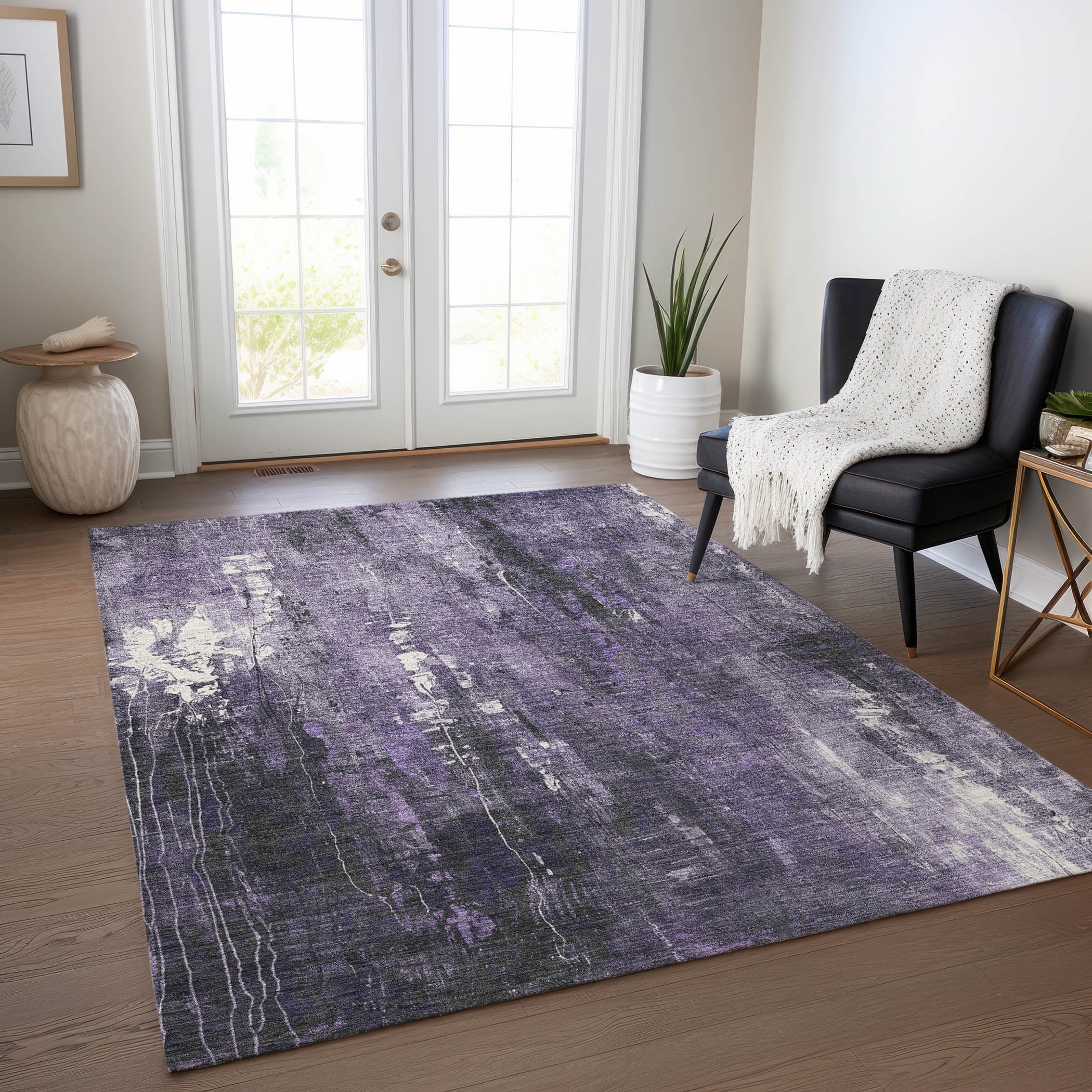 Purple Abstract Geometric Washable Indoor/Outdoor Rug