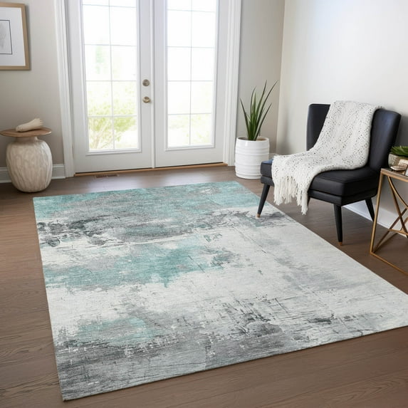 Addison Rugs Chantille Indoor/Outdoor Transitional Abstract Teal Washable Rectangle Rug, 10' x 14'