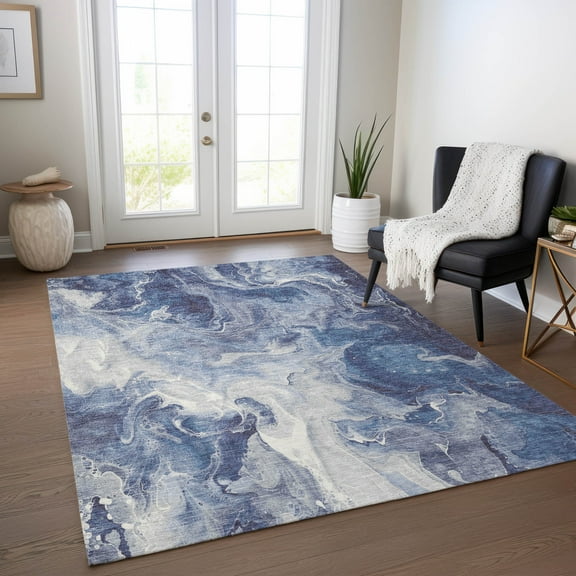 Addison Rugs Chantille Indoor/Outdoor Transitional Abstract Blue Washable Rectangle Rug, 10' x 14'