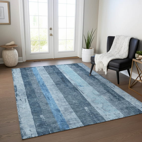 Addison Rugs Chantille Indoor/Outdoor Transitional Stripes Blue Washable Rectangle Rug, 10' x 14'