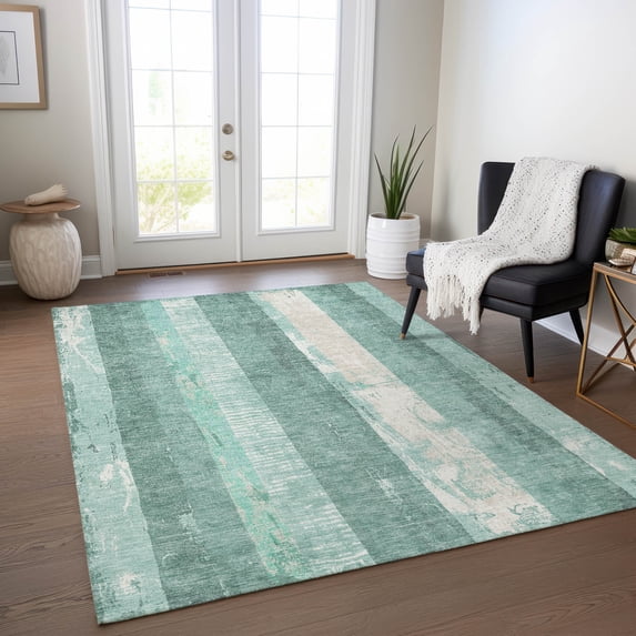Addison Rugs Chantille Indoor/Outdoor Transitional Stripes Seafoam Washable Rectangle Rug, 8' x 10'