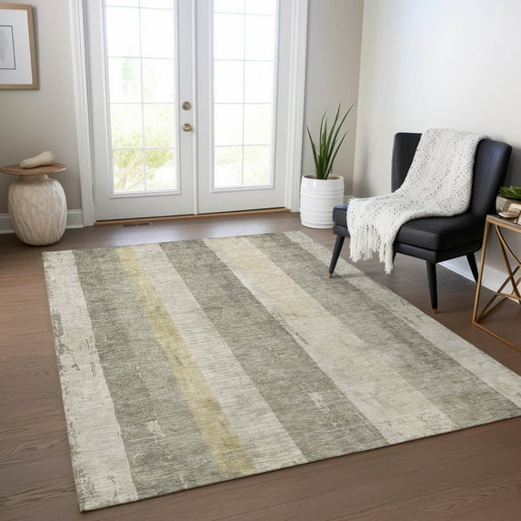 Addison Rugs Chantille Indoor/Outdoor Transitional Stripes Taupe Washable Rectangle Rug, 9' x 12'
