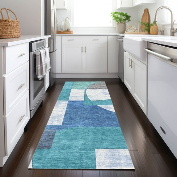 Addison Rugs Chantille Indoor/Outdoor Transitional Mid Century Teal Washable Runner Rug, 2'3" x 7'6"