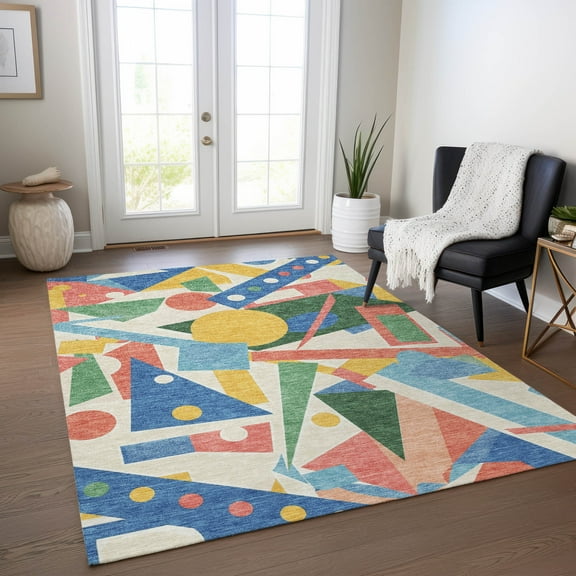 Addison Rugs Chantille Indoor/Outdoor Transitional Geometric Blue Washable Rectangle Rug, 10' x 14'