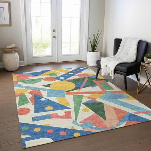 Addison Rugs Chantille Indoor/Outdoor Transitional Geometric Blue Washable Rectangle Rug, 10' x 14'