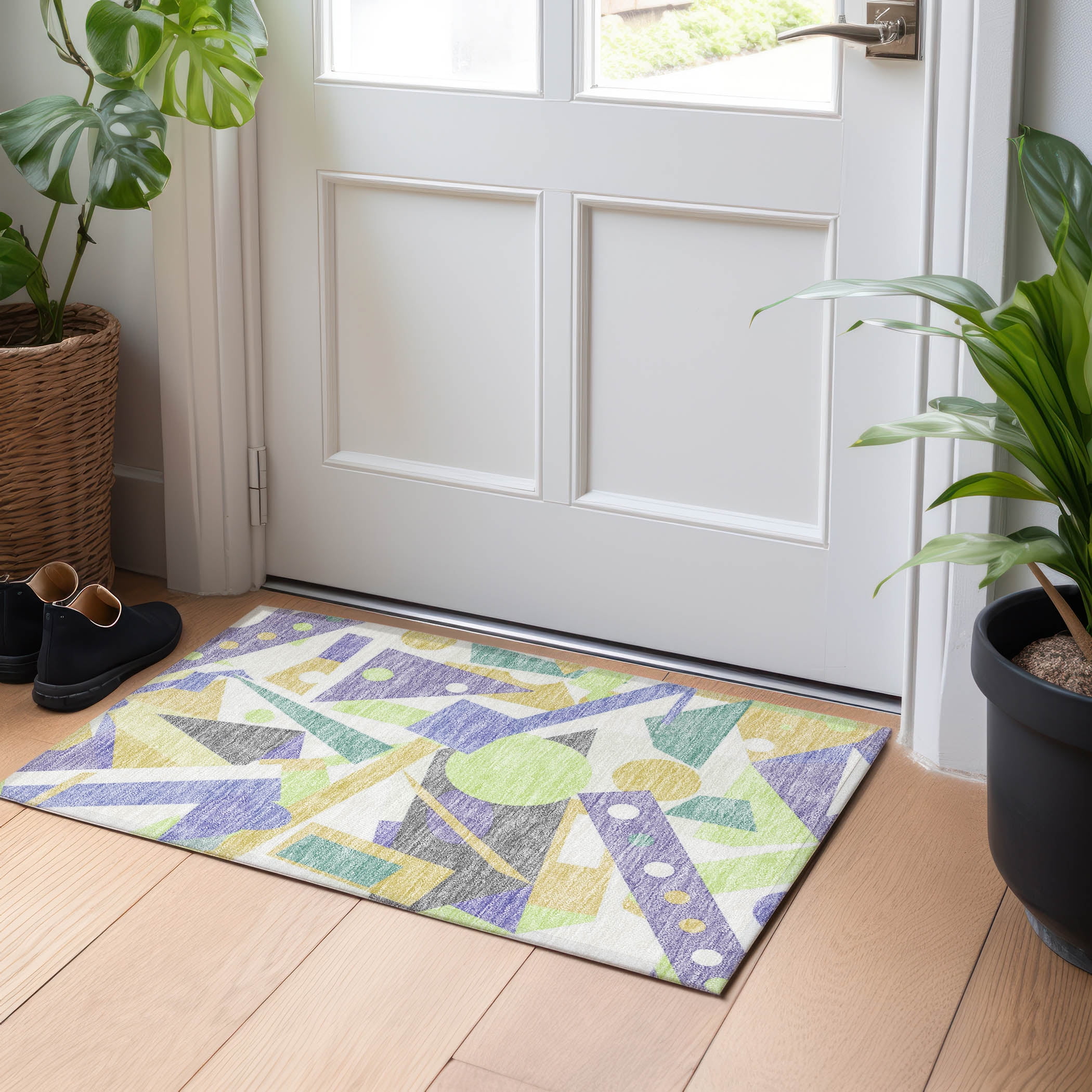 Lavender Geometric Flat Woven Washable Rectangular Rug