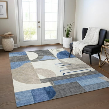 Addison Rugs Chantille Indoor/Outdoor Transitional Geometric Blue Washable Rectangle Rug, 10' x 14'
