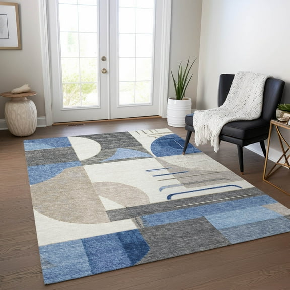 Addison Rugs Chantille Indoor/Outdoor Transitional Geometric Blue Washable Rectangle Rug, 10' x 14'