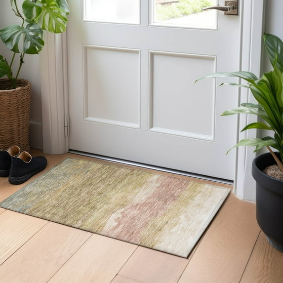 Addison Rugs Chantille Indoor/Outdoor Transitional Stripes Tan Washable Rectangle Rug, 1'8" x 2'6"