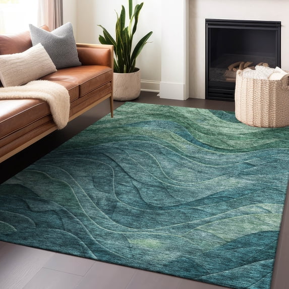 Addison Rugs Chantille Indoor/Outdoor Transitional Swirls Teal Washable Rectangle Rug, 3' x 5'