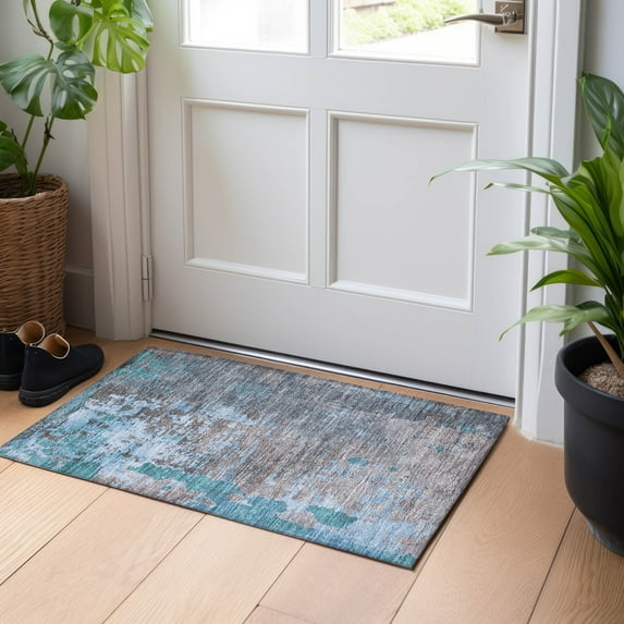 Addison Rugs Chantille Indoor/Outdoor Transitional Abstract Teal Washable Rectangle Rug, 1'8" x 2'6"