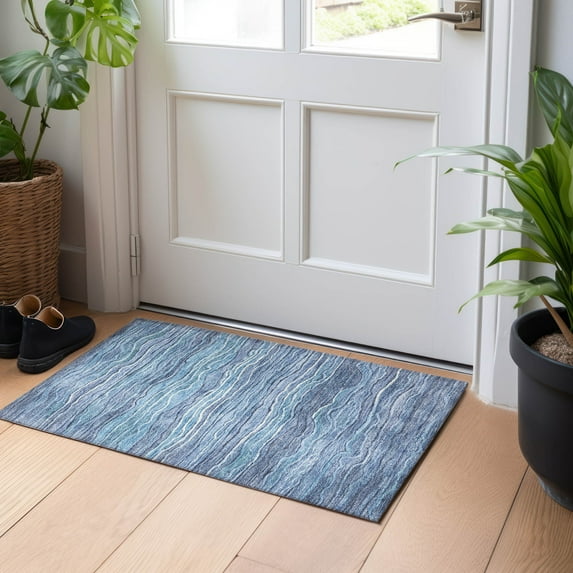 Addison Rugs Chantille Indoor/Outdoor Transitional Stripes Blue Washable Rectangle Rug, 1'8" x 2'6"
