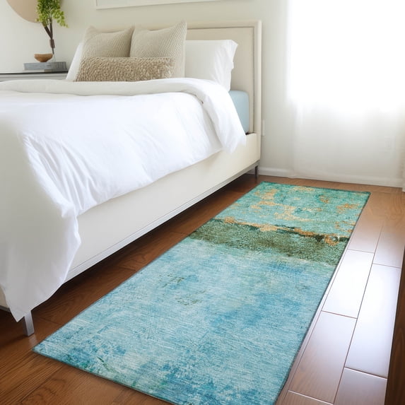 Addison Rugs Chantille Indoor/Outdoor Transitional Abstract Teal Washable Runner Rug, 2'3" x 7'6"