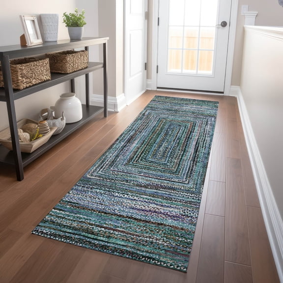 Addison Rugs Chantille ACN1725 Teal 2'3" x 7'6" Indoor/Outdoor, Machine Washable, Easy Clean, Non Shedding, Bedroom, Living Room, Dining Room, Kitchen, Patio Runner Rug
