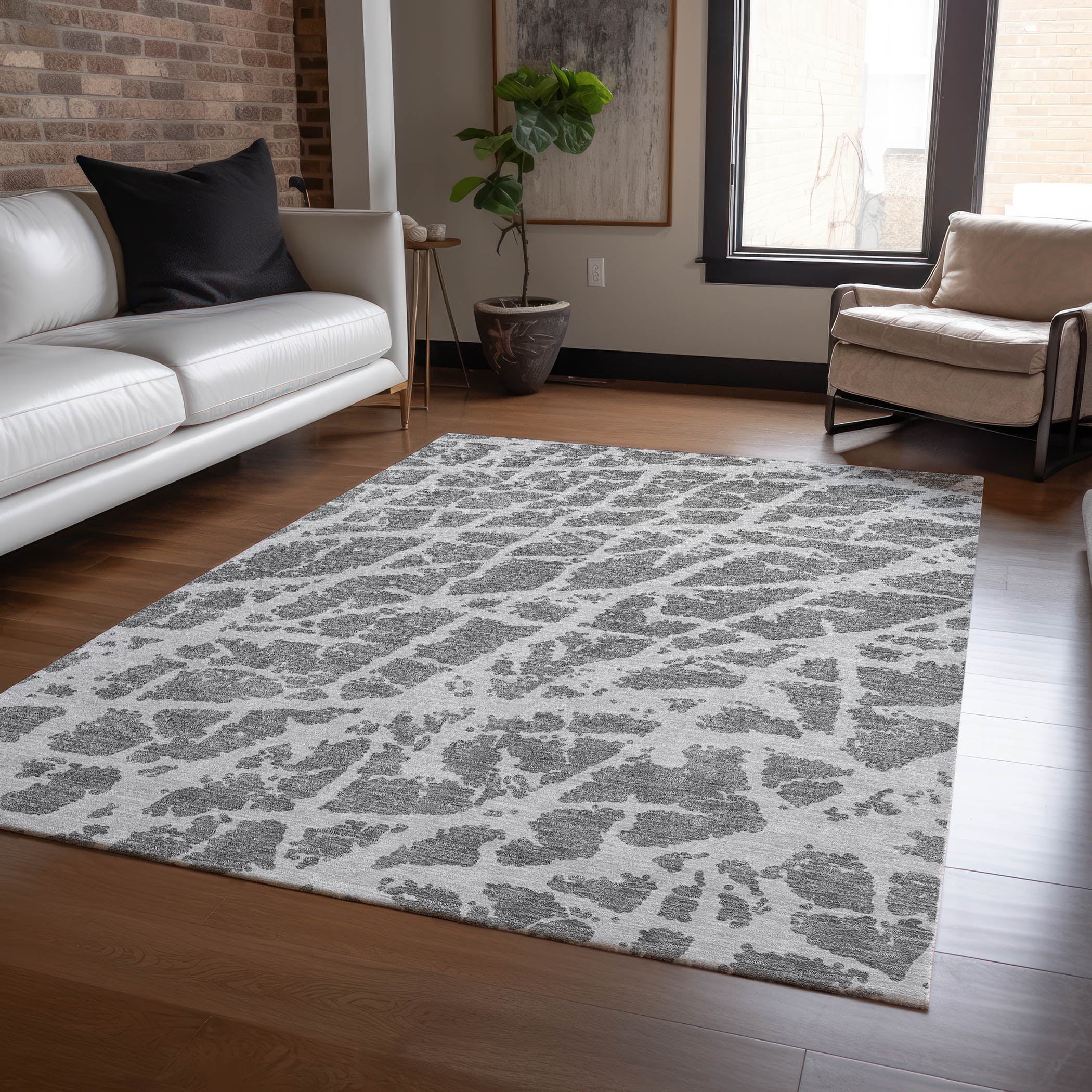 Addison Rugs Chantille Indoor/Outdoor Transitional Organic Charcoal Washable Rectangle Rug, 2'6" x 3'10"