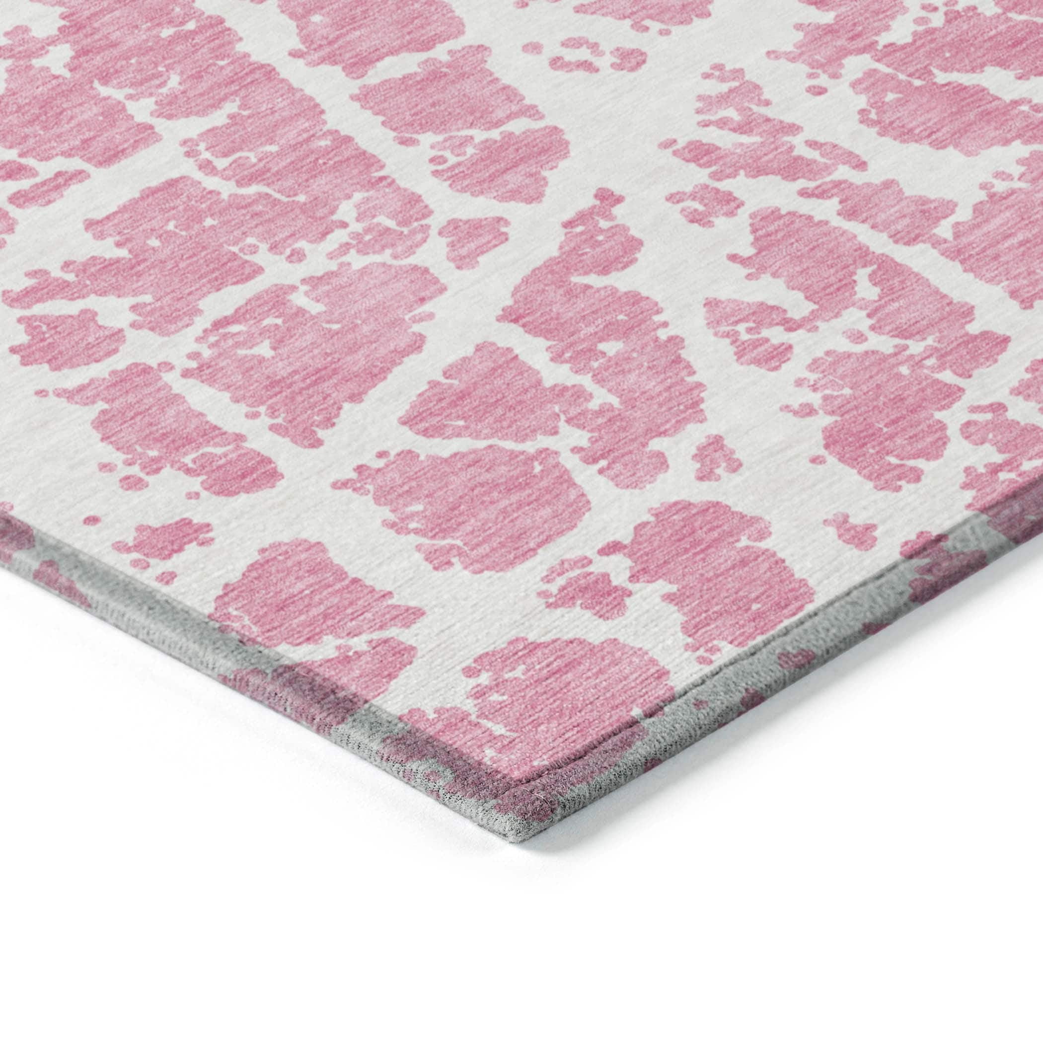Pink and White Synthetic Flat Woven Washable Rug 2'6" x 3'10"