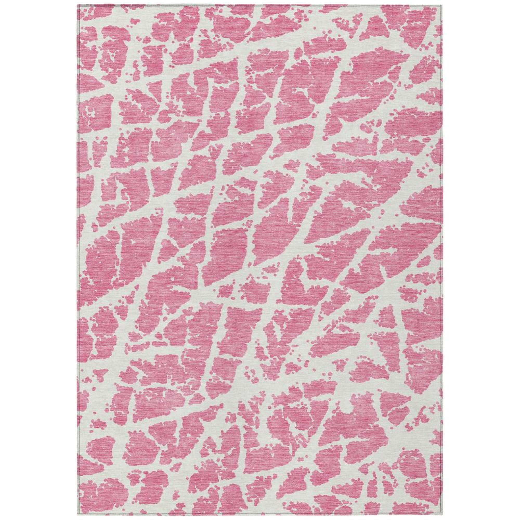 Pink and White Synthetic Flat Woven Washable Rug 2'6" x 3'10"