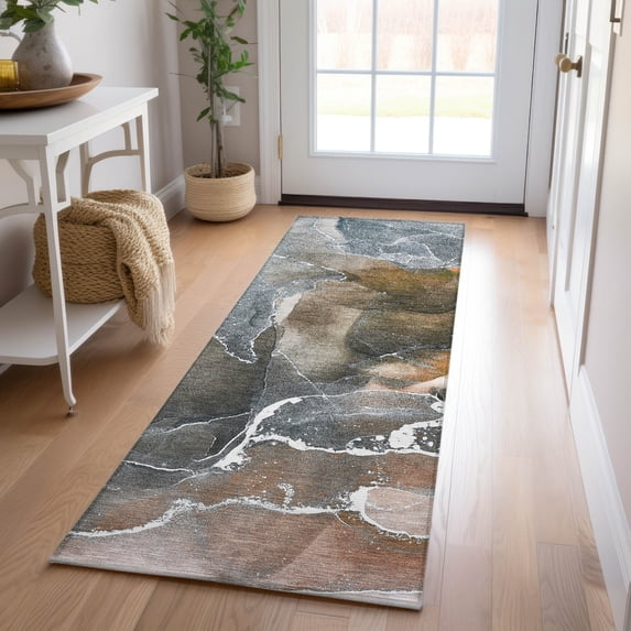 Addison Rugs Chantille Indoor/Outdoor Contemporary Watercolors Orange Washable Runner Rug, 2'3" x 7'6"
