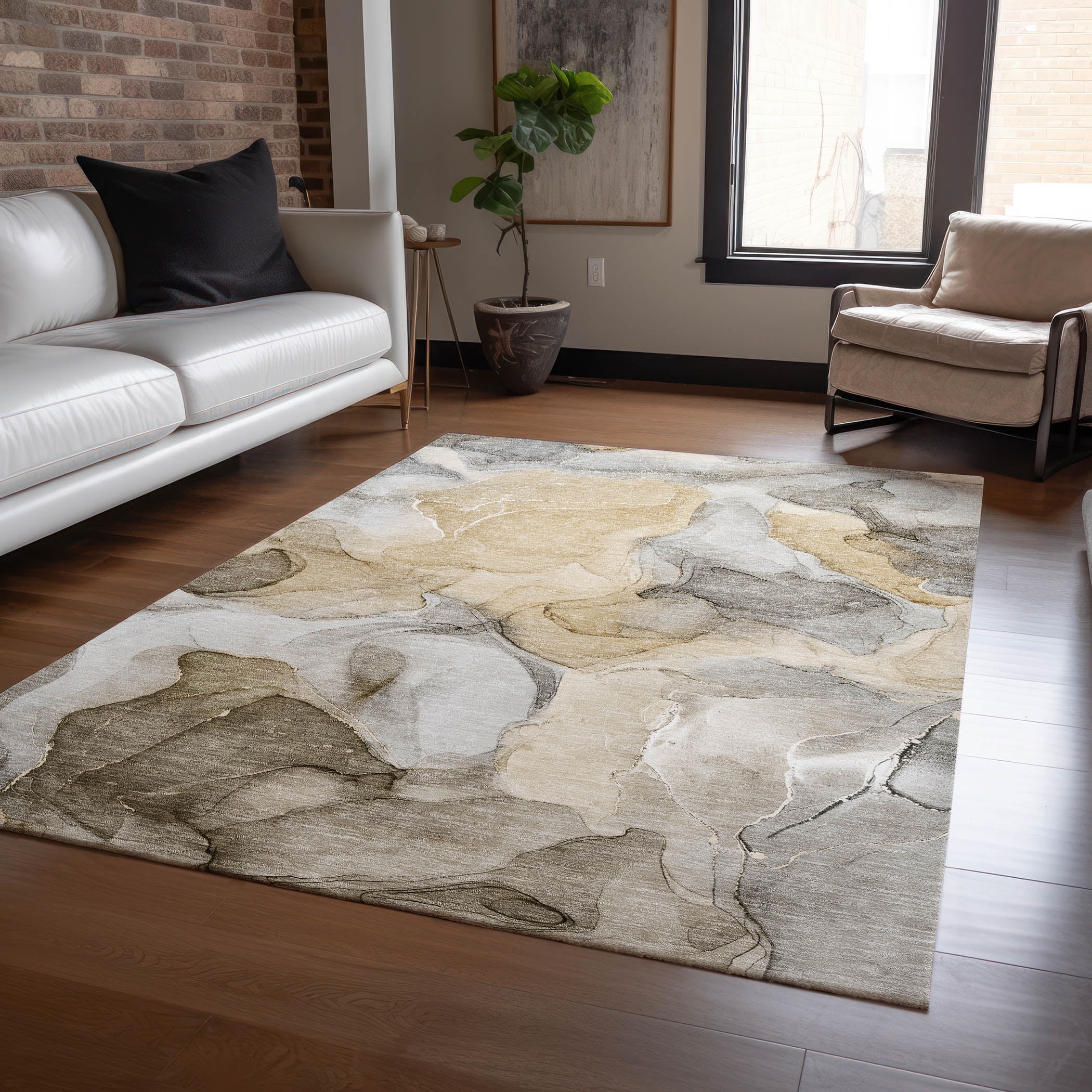 Addison Rugs Chantille Indoor/Outdoor Transitional Watercolors Brown Washable Rectangle Rug, 10' x 14'